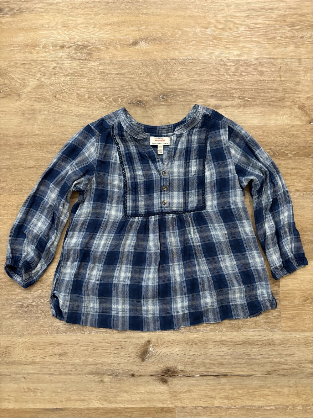 Wrangler Navy and Light Blue Plaid Girls' Button Yoke Top